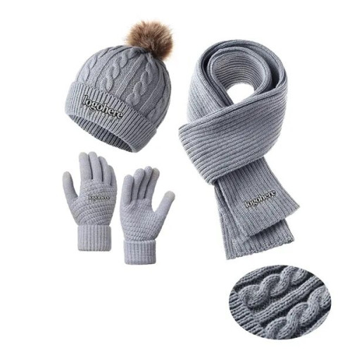 MOQ 10 Acrylic Warm Knitted Beanie Hat Scarf Glove Set