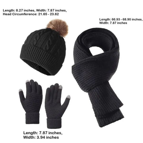 MOQ 10 Acrylic Warm Knitted Beanie Hat Scarf Glove Set