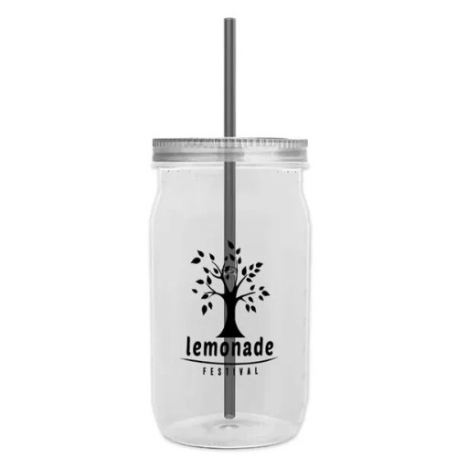 Garyline® Tritan® Mason Jar with Lid and Straw - 27 oz.