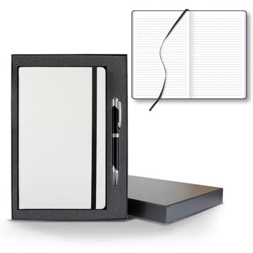 White Laser Medio Lined White Page Journal Gift Set