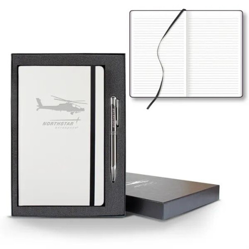White Laser Medio Lined White Page Journal Gift Set