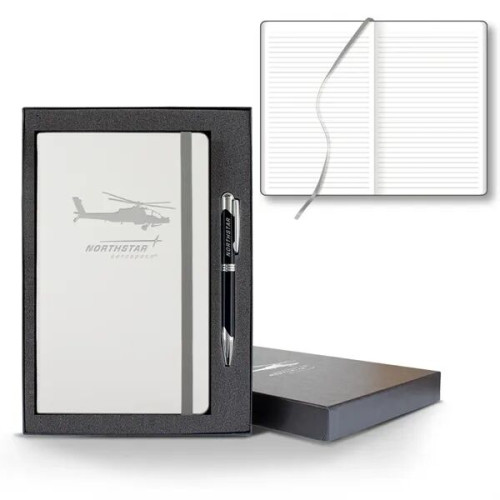 White Laser Medio Lined White Page Journal Gift Set