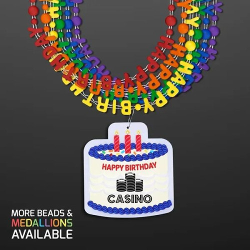 Happy Birthday Beads Necklaces with Cake Medallion (NO LED)
