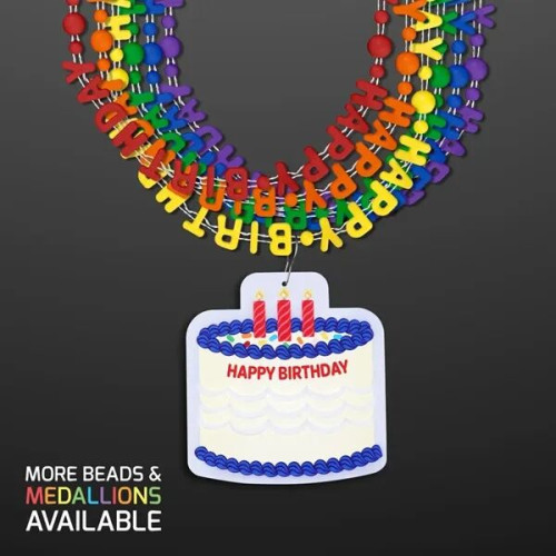 Happy Birthday Beads Necklaces with Cake Medallion (NO LED)
