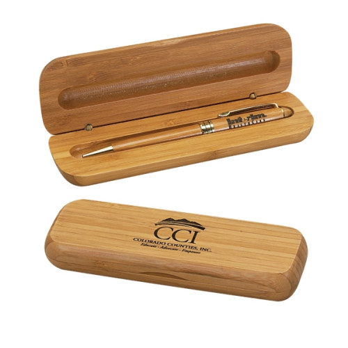 Bamboo Case With Pen Gift Set