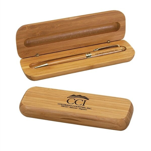 Bamboo Case With Pen Gift Set