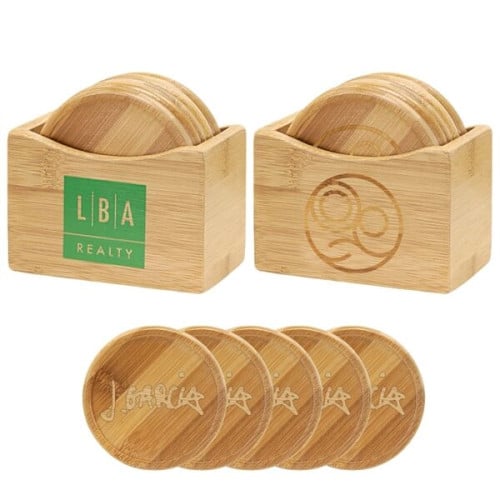 5 Piece Bamboo Coaster Set With Stand