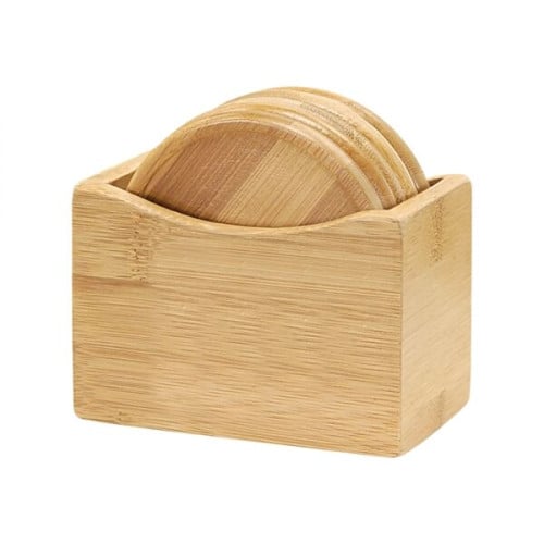 5 Piece Bamboo Coaster Set With Stand