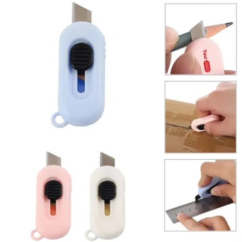 Mini Box Cutter Retractable Utility Knife with Keychain Hole