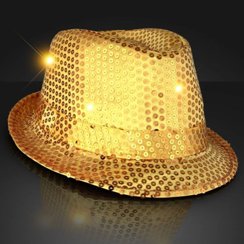 Shiny Single Colored Fedora Hats with Flashing Lights
