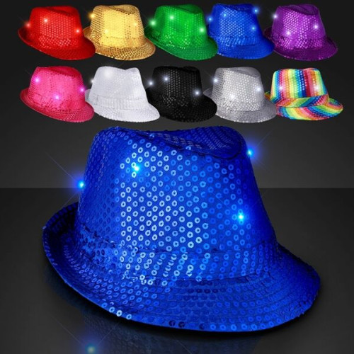 Shiny Single Colored Fedora Hats with Flashing Lights
