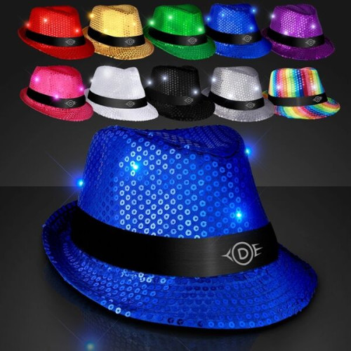 Shiny Single Colored Fedora Hats with Flashing Lights