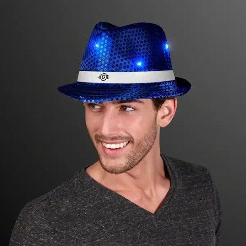 Shiny Single Colored Fedora Hats with Flashing Lights