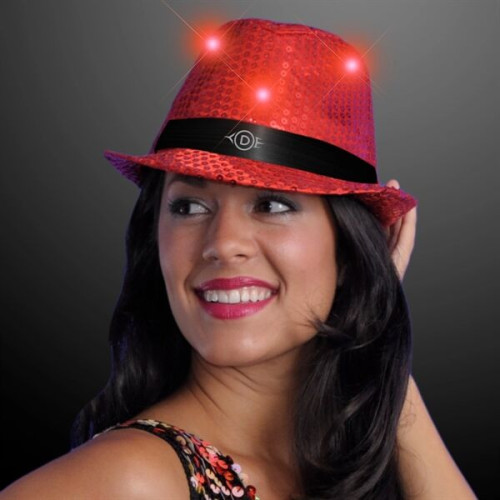 Shiny Single Colored Fedora Hats with Flashing Lights