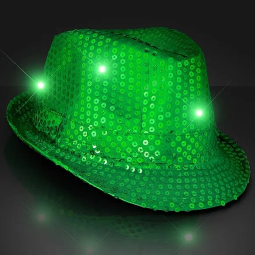 Shiny Single Colored Fedora Hats with Flashing Lights