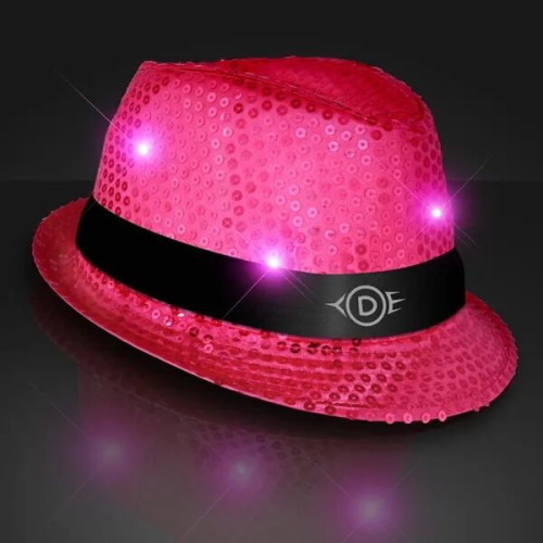 Shiny Single Colored Fedora Hats with Flashing Lights