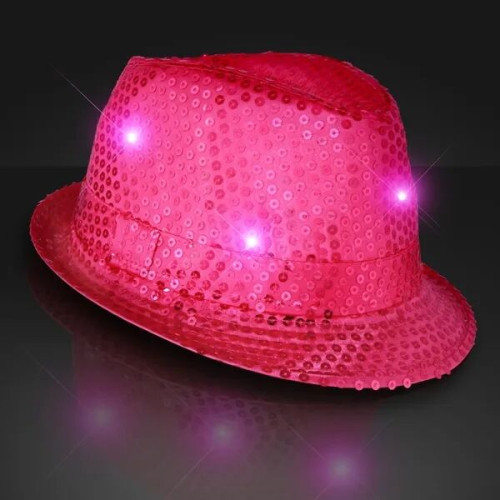 Shiny Single Colored Fedora Hats with Flashing Lights