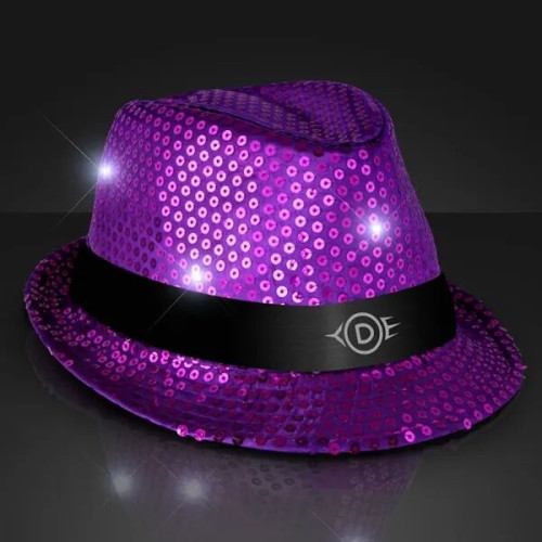 Shiny Single Colored Fedora Hats with Flashing Lights