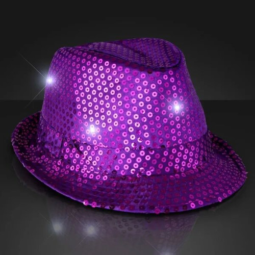 Shiny Single Colored Fedora Hats with Flashing Lights