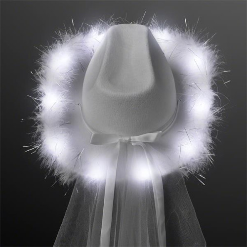 White Light Up Cowgirl Hat with Veil