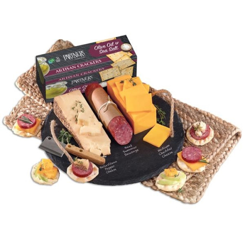 Round Slate Serving Plate with Wisconsin Cheese & Sausage
