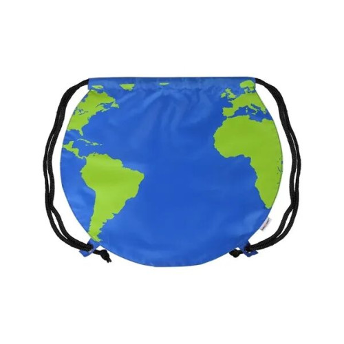 Recycled Polyester Globe Earth Drawstring Bag.