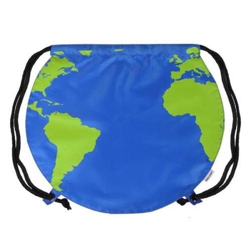 Recycled Polyester Globe Earth Drawstring Bag