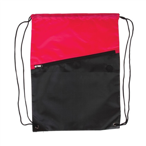 Two-Tone Poly Drawstring Backpack With Zipper