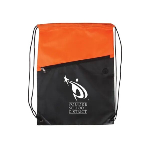 Two-Tone Poly Drawstring Backpack With Zipper