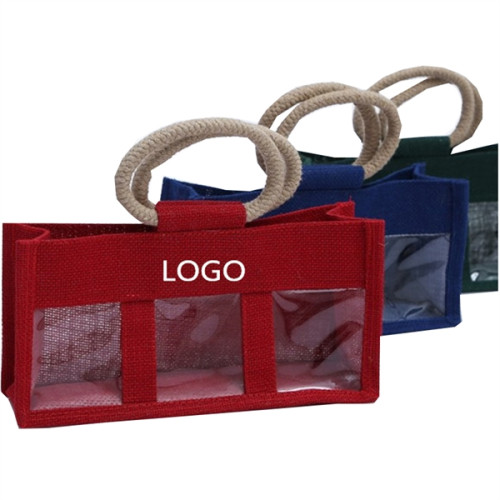 Biodegradable Eco friendly Jute Wine Three Bottle Bag